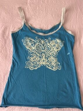 Blue Lace-Trim Butterfly Print Camisole